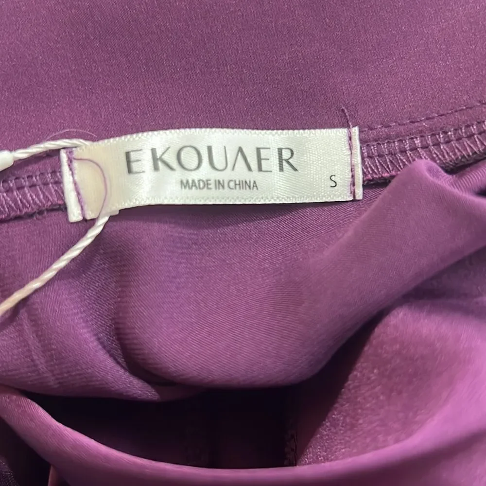 EKouaer Purple with white piping satin night shirt gown NWT size small
